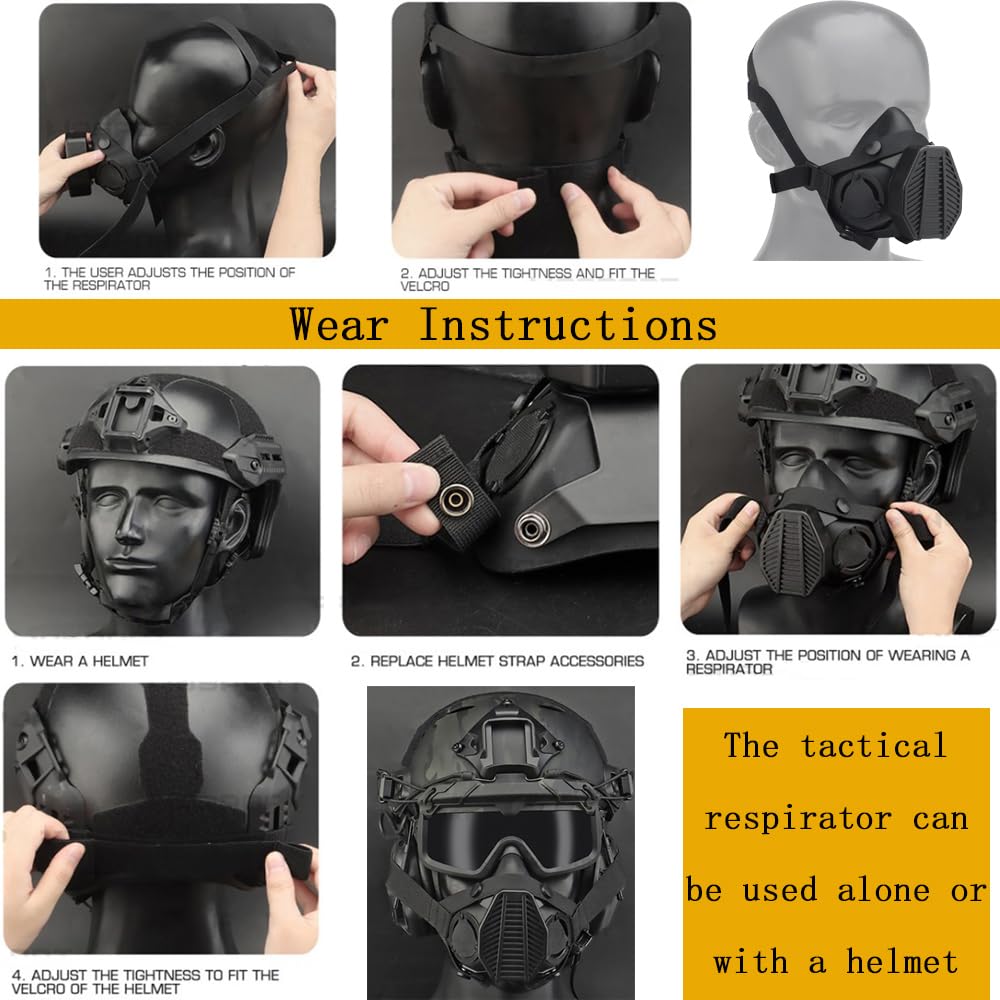 Jungle Leopard - Máscara de respiración táctica, media máscara de gas con filtro reemplazable para airsoft militar
