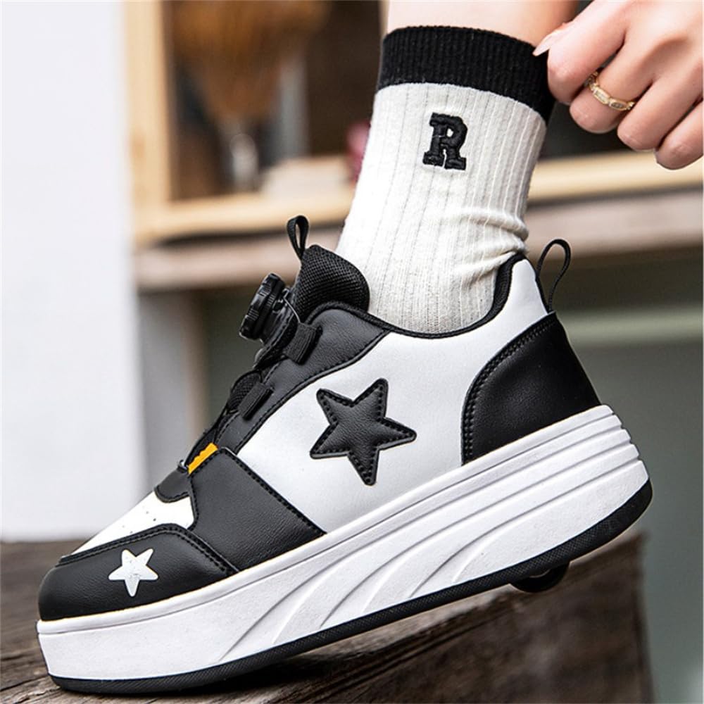 Mateju Zapatos con Ruedas para Niños y Niñas, Patines Estrella Moda con 4 Ruedas Retráctil, Zapatillas Deportivas al Aire Libre Zapatillas de Skateboarding 2 en 1 Multiusos