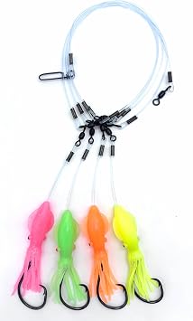Premium Deep Drop Rig, 4 Hook Deep Drop Fishing Rig with SolidSquidz, Excellent for Grouper, Golden Tilefish, Wreckfish, Bottom Fishing Rig