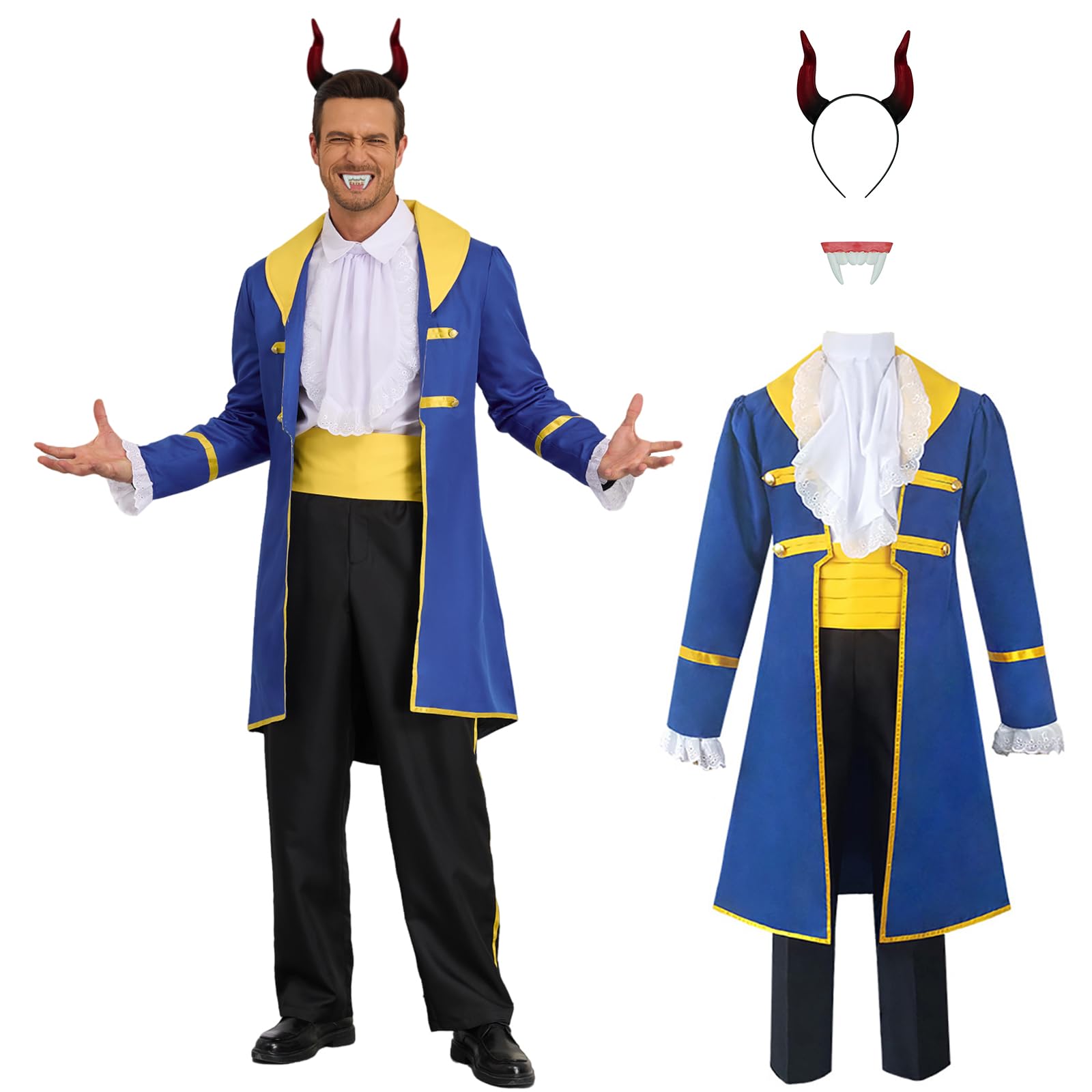 AYYOHON The Beast Costume Beauty Belle Cosplay Costume Princess Dress Dan Steven Uniform Halloween Prince Costume Men Aristocrat 2XL