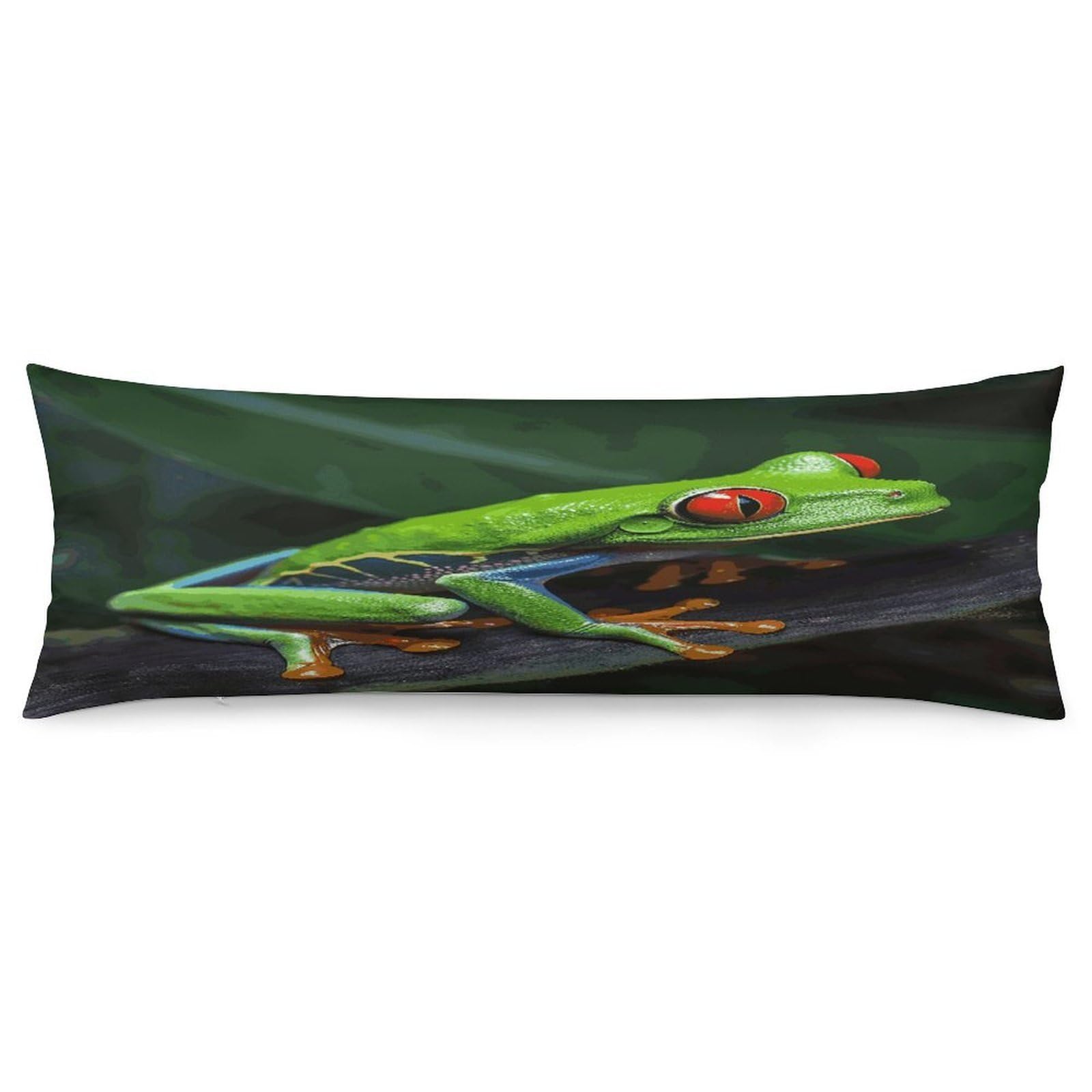 Red Eyed Tree Frog Body Pillowcase Soft Breathable Full Long Pillow Cover 20x54 Inches Polyester Pillow Case with Hidden Zipper Closure for Bedroom Home Decorations