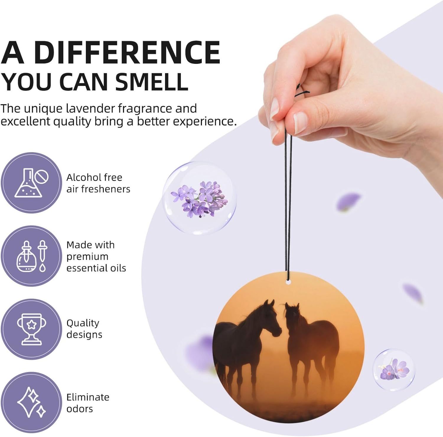 Car Air Freshener 24 PCS Horses in Love Hanging Car Air Fresheners Auto Interior Decor Card Freshener Strong Scented Card Lavender Cars Scents for Office Bedroom Close Drawer Round Shape