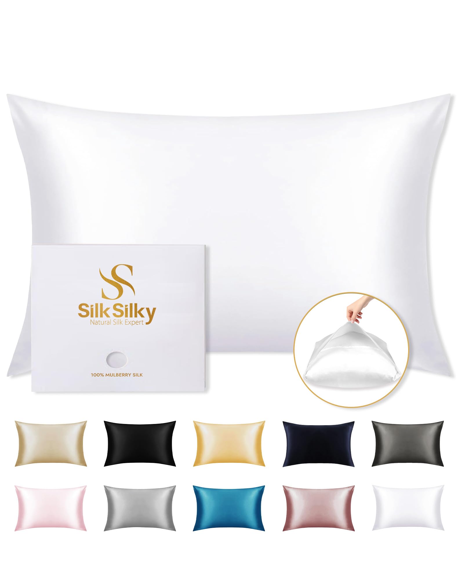 SilkSilky 22 Momme Pure Organic Silk Pillow Cases for Hair & Skin Queen