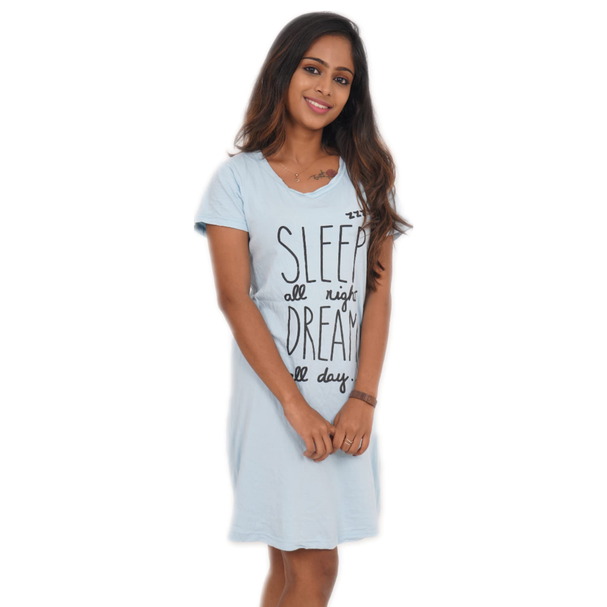 Mitos Womens Cotton Printed Knee Length Nighty Nightgown Night - Main Image