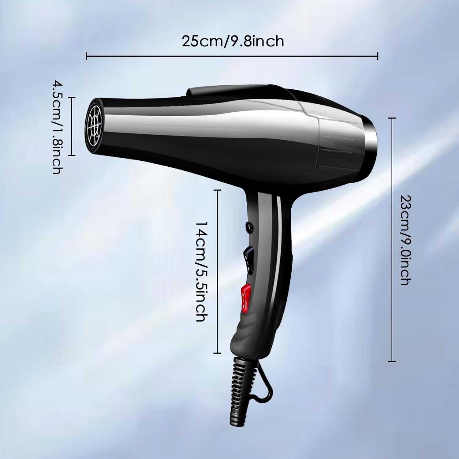 Professional Hair Dryer Blow Dryer Negative Ions 3500W Powerful Fast Drying Low Noise Long Cord Quick Dryer with Nozzle and Diffuser Hair Blow Dryer with 2 Speed and 3 Heat Settings - Image 5