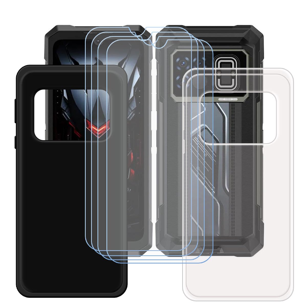 BMPNLSZ Black + Transparent Cover for Doogee Fire 6 Max + [4 Pack] HD Tempered Glass, Silicone Shell TPU Protective Back Case - Scratch Screen Protector for Doogee Fire 6 Max (6,72