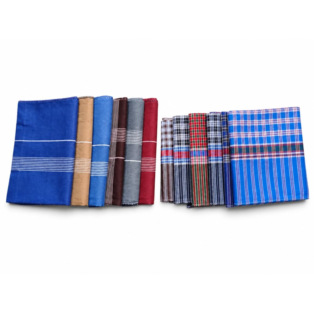 Premium Cotton Handkerchief Combo Pack of 12 for Men (6 Premium Collection + 6 Checkered) | 100% Pure Cotton Soft Absorbent Big Size Rumal | Washable Reusable Hankies for Office, Travel & Daily Use-picture-50