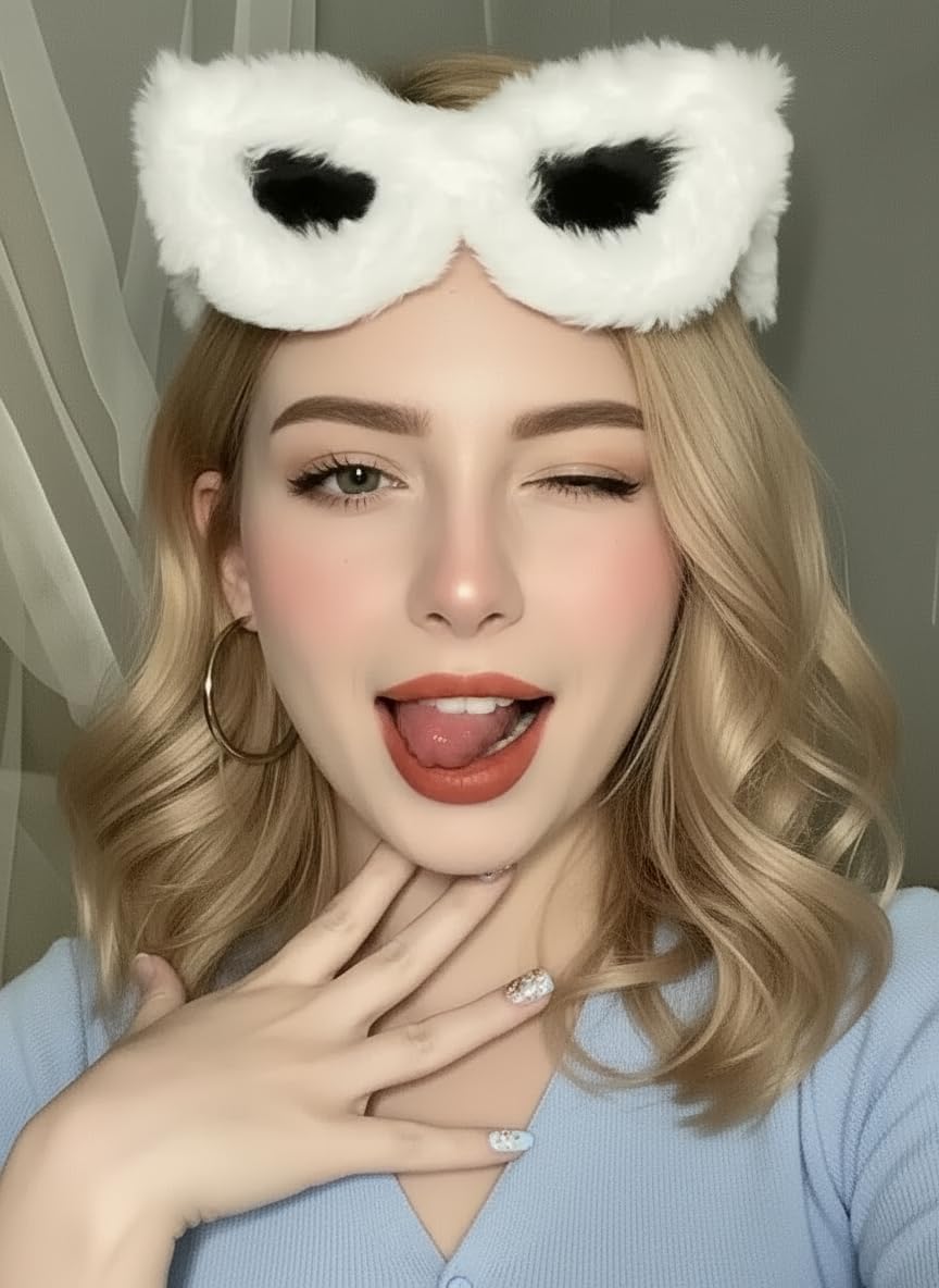 LASPOR Women Plush Fuzzy Cat Eye Sunglasses Punk Soft Velvet Shades Ladies UV400 Handmade Party Eyewear - Image 2