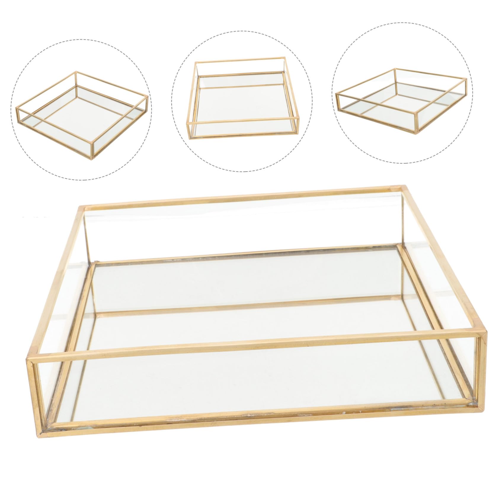 Vassoio Quadrato in Vetro in Ottone Per Profumi e Gioielli Accessorio Decorativo Per Bagno Camera e Ingresso