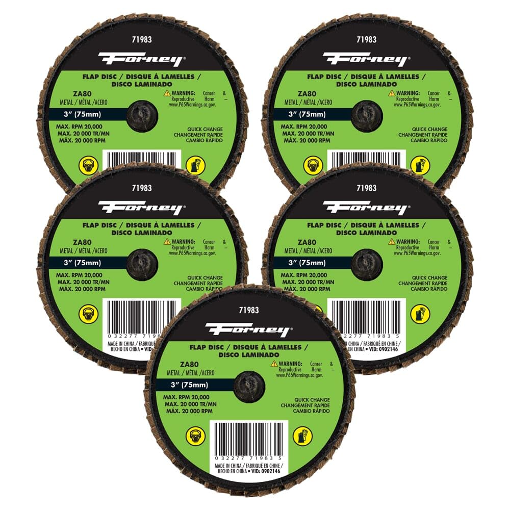 Quick Change Flap Disc, 3", 80 Grit (5-Pack of Forney 71983)
