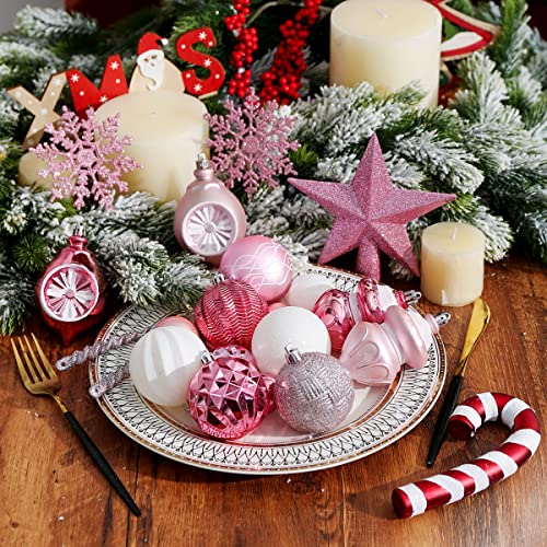 Xmasexp 103-Pack Christmas Ball Ornaments Assorted Shatterproof Christmas Ball Set With Reusable Hand-Held Gift Package For Xmas Tree Decoration (Baby Pink) #TOP4