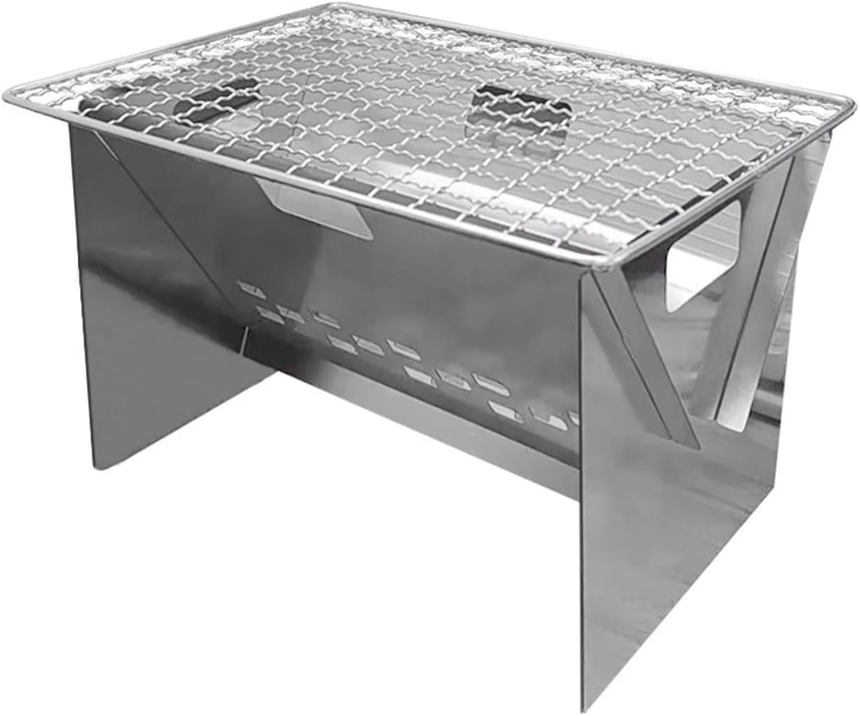 EKsma Portable Backpacking Stove with Grill Grid, Folding Stainless Steel Charcoal Grill, for Hiking Picnic Garden Backyard Cooking