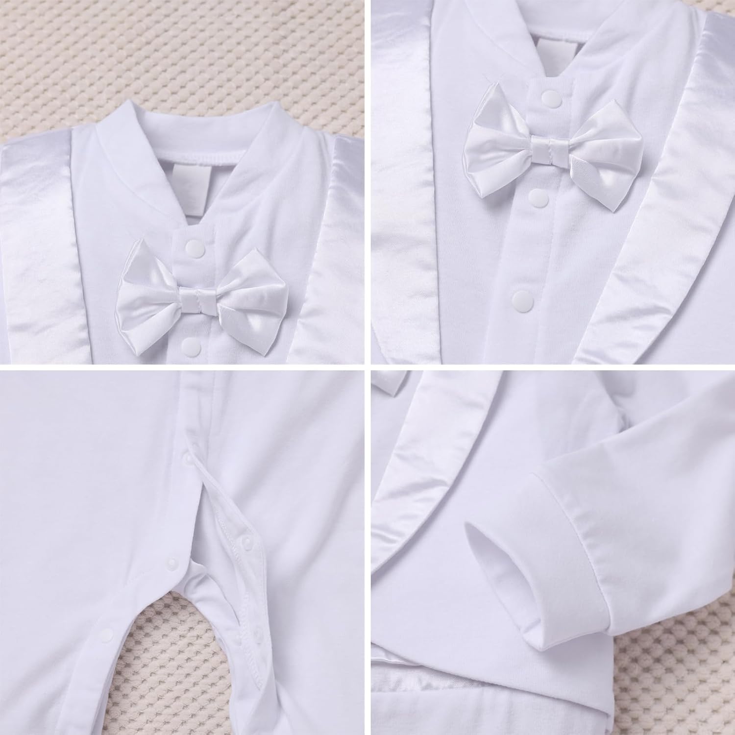 IDOPIP Baby Boy Tuxedo Onesie Gentleman Bowtie Jumpsuit Footies Romper Newborn One Piece Formal Suit Baptism Birthday Outfit
