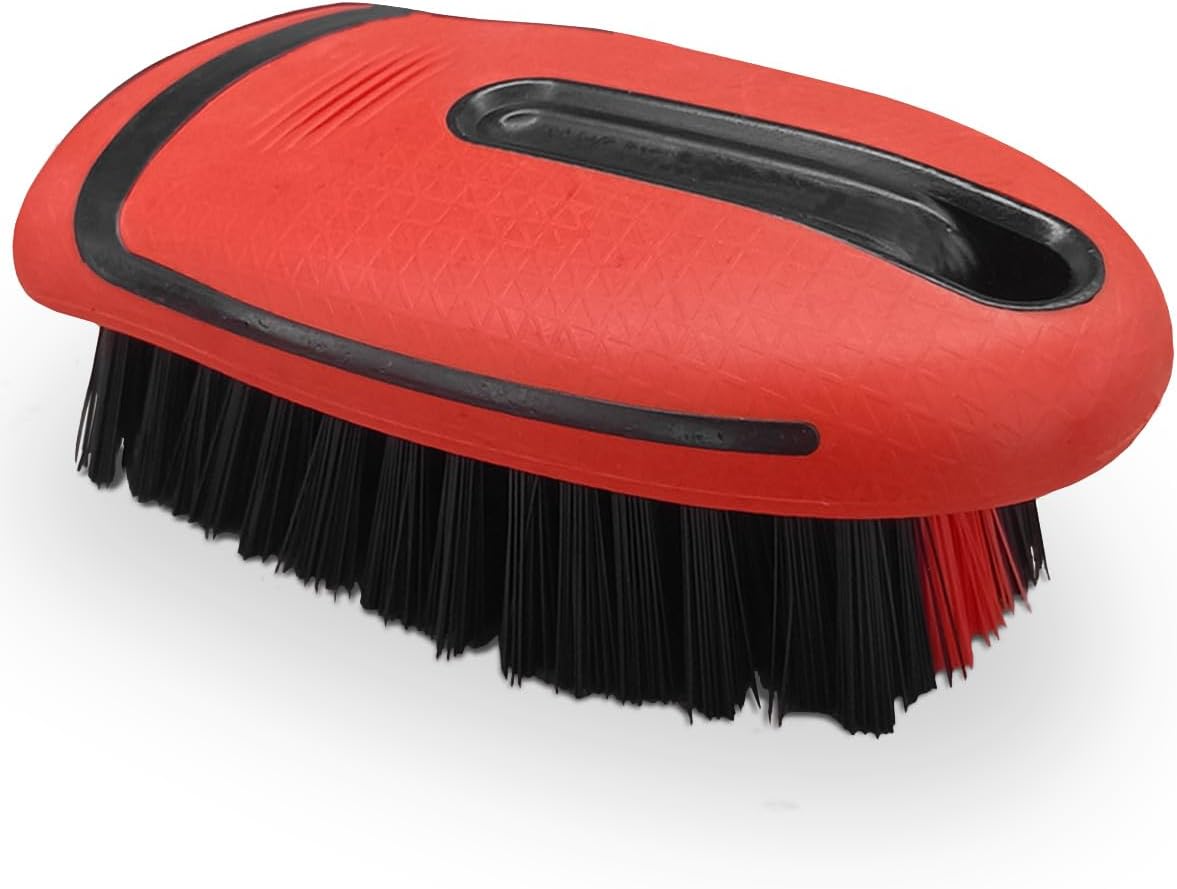 Car Carpet and Upholstery Cleaning Brush, Stiff Bristle Automotive Interior Leather Washing Brush, Vehicle & Home Detailing Scrub Brushes for Mat, Floor Cloth, Couch (Red)