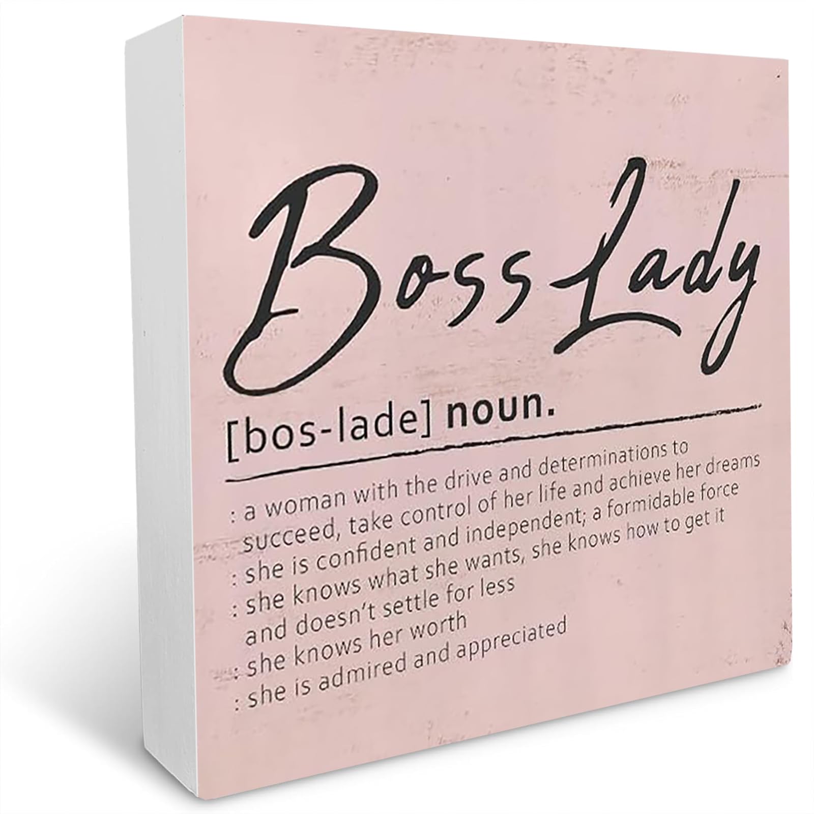 Boss Lady Definition Wooden Box Sign Desk Decor,Boss Lady Appreciation Wooden Plaque Sign Desk Decor for Home Office Table Shelf Decorations,Best Boss Lady Gifts 5x5 Inch