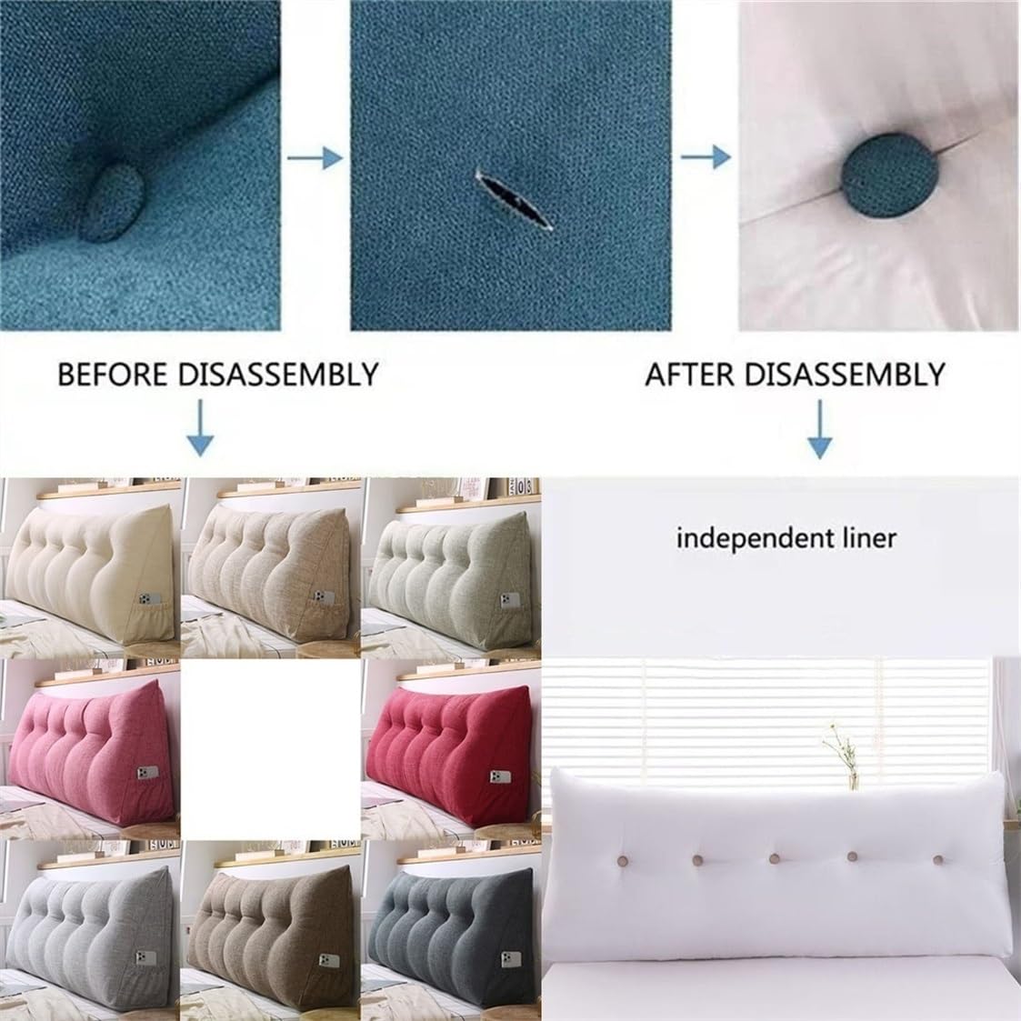 Lar Almohada triangular para cabecero de 180 cm, respaldo para lectura, mesa de apoyo, cabecero, almohada de posición, en bei/blanco, perfecta para relajarse y decorar