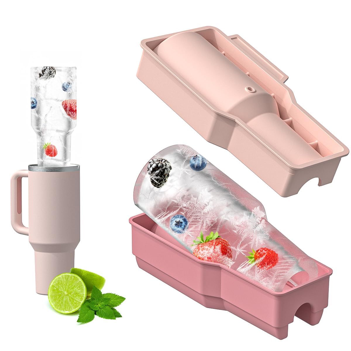 Ice Cube Tray Compatible with Stanley 40oz Tumbler Cup, Silicone Ice Mold with Lid, Specially Designed for Stanley 40oz Cup, Ice Cube Mold for Freezer, Coffee, Juice, BPA Free, Dishwasher Safe, Pink