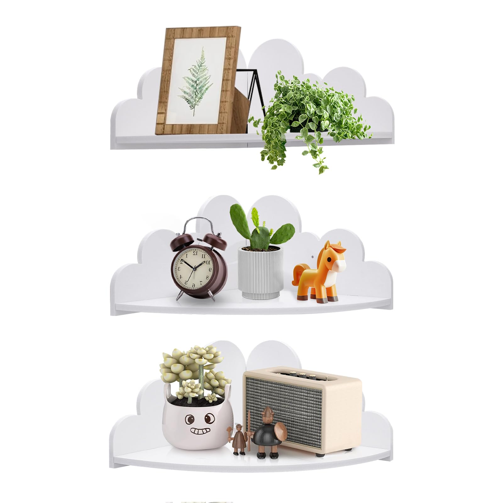 Lot de 3 étagères flottantes White Cloud Corner - Décoration Murale 10 × 10 × 6,3 Pouces, étagères murales décoratives pour Chambres, Salons et Bureaux, Accents Cosy pour la Maison