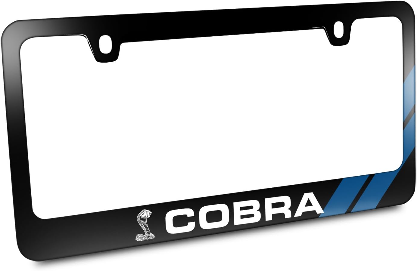 iPick Image Made for Ford Mustang Cobra Blue Stripe Black Metal License Plate Frame