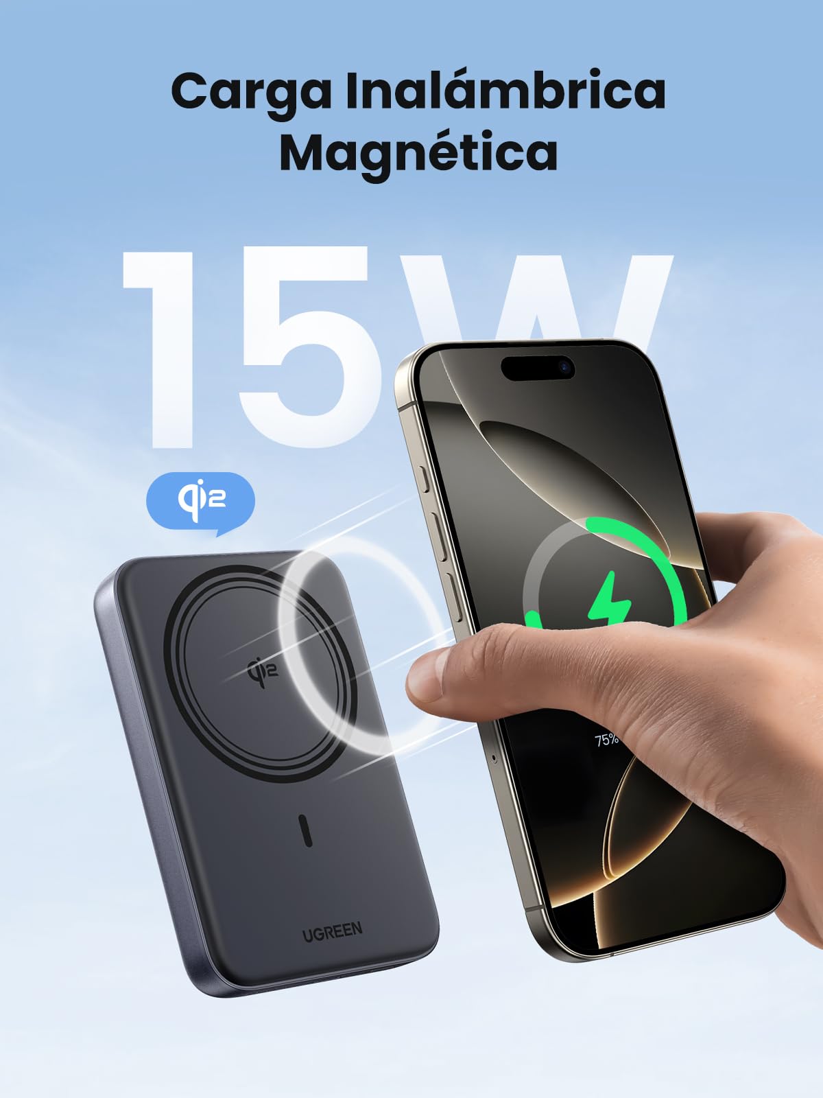 UGREEN Nexode Power Bank Magnético 10000mAh Qi2 15W, Batería Externa Carga Rápida PD 30W con Cable USB C, Cargador Portátil Inalámbrico Magsafe Compatible con iPhone 16/15/14/13/12 Mini Plus Pro MAX