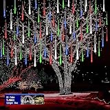 Christmas Outdoors Decoration, 32 Tubes Meteor Shower Lights Outdoor Indoor, Lauzior Snow Falling Icicle Cascading Lights for Christmas Halloween Decor Xmas Tree Holiday Yard Wedding Party, Multicolor