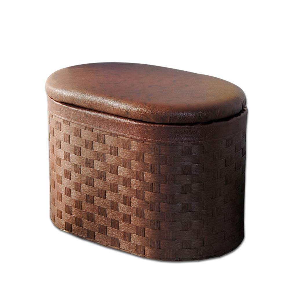 Pouf de rangement marron 60x40x38cm table basse coffre jouets rotin