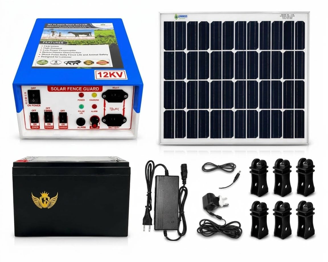 Zatka Machine Set 12kv Solar fencing jhatka machine (12kv machine,40 watt panel,14ah Battery, 230V AC DC adapter,100 insulator)-image-11