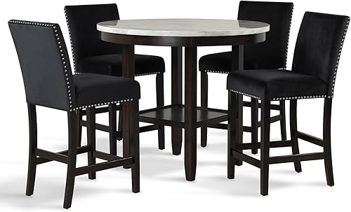 Miniatura 8 de New Classic Furniture Celeste - Juego de encimera redonda de mármol sintético de 5 piezas con 1 mesa y 4 sillas, 42 pulgadas, color azul