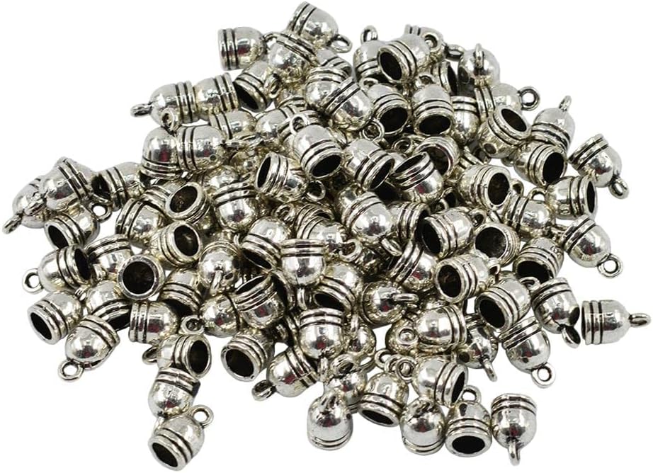 100pcs Bell Shape Cord End Caps Stopper Findings for Bracelet Necklace Alloy Jewelry Findings, 5mm Bracelet Connectors, DIY Necklace Making Accessories, Tibetan Silver End Cord