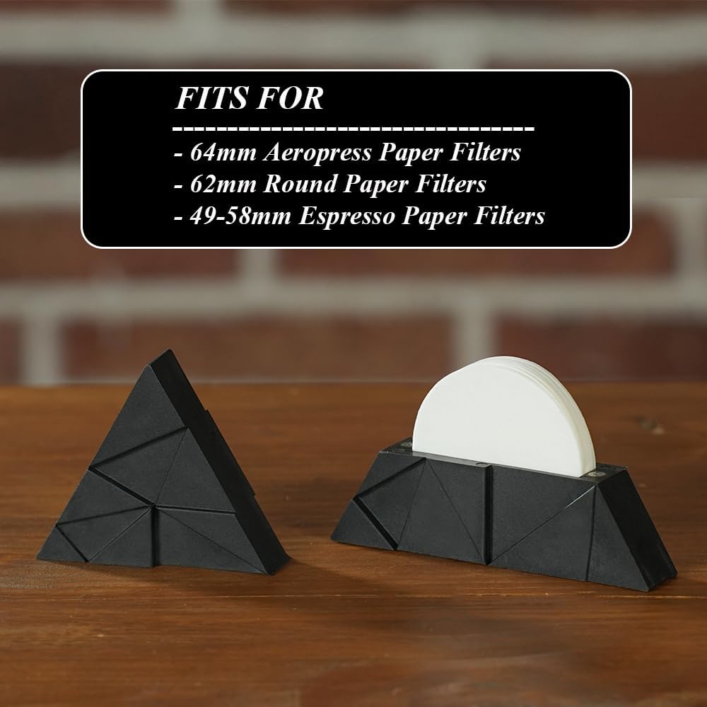 Espresso Paper Filters Storage Holder - CAFEMASY Triangle Coffee Filter Container with Lid Compatible with Aeropress Standard Filters and Espresso Filters