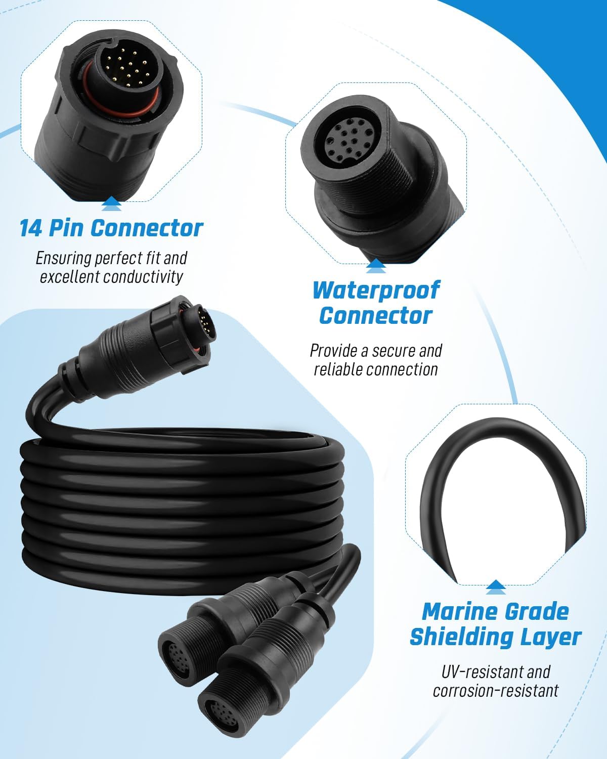 720108-1 Transducer Adapter Cable 14-Pin M360 2DDI Y Cable, Fit for Humminbird Fit for MEGA 360 and 2D/MDI Transducers