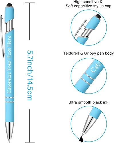 Miniatura 3 de 12 bolígrafos personalizados con lápiz capacitivo, escritura suave, bolígrafos personalizados de tinta negra con tu nombre, logotipo, mensaje y