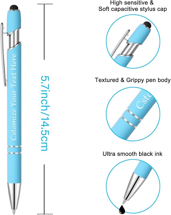 Kingluu 24 Pcs Personalized Ballpoint Pens with Stylus,Smooth Writing,Black Ink Custom Pens with Your Name Logo Message Text,Great Gift for Office Business School Graduation Anniversaries Assorted