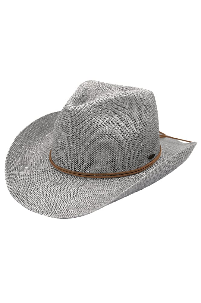 ScarvesMe Women Suede String Trim Band Sequin Cowboy Hat Silver
