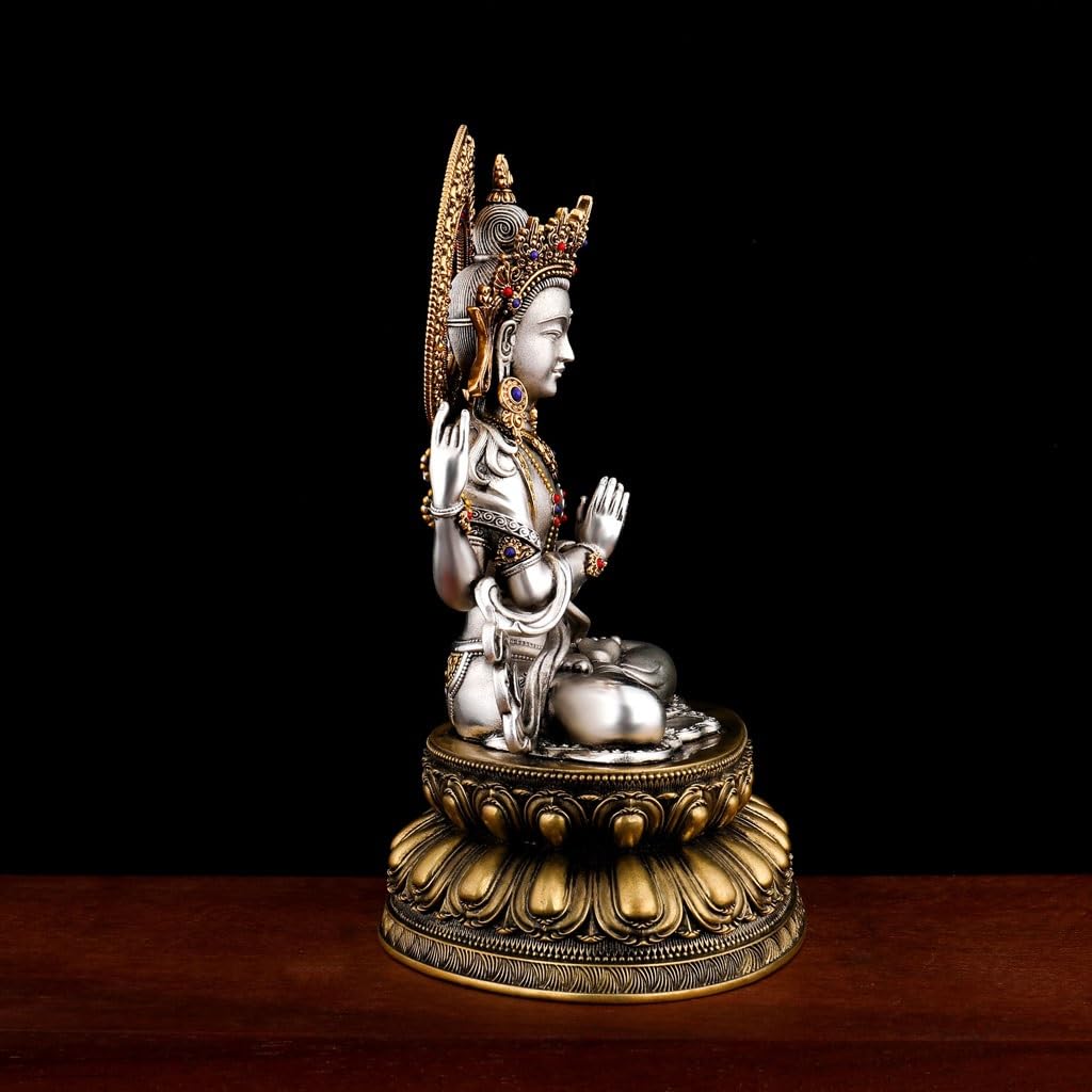 Posąg Buddy do wnętrz domowy czteroramienny Guanyin mosiężny posąg Buddy Ozdoby Salon Studium Zen Posąg Buddy Ozdoby Medytująca Statua Buddy Figurka Rzeźba