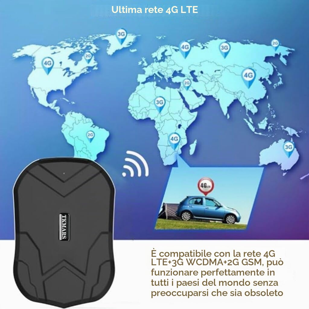 TKMARS Tracker GPS 4G con SIM Integrata, Magnetico, Batteria 5000mAh, Impermeabile IP65 Anti-Furto, Geo-Fence, App Tracking in Tempo Reale, Abbonamento Richiesto