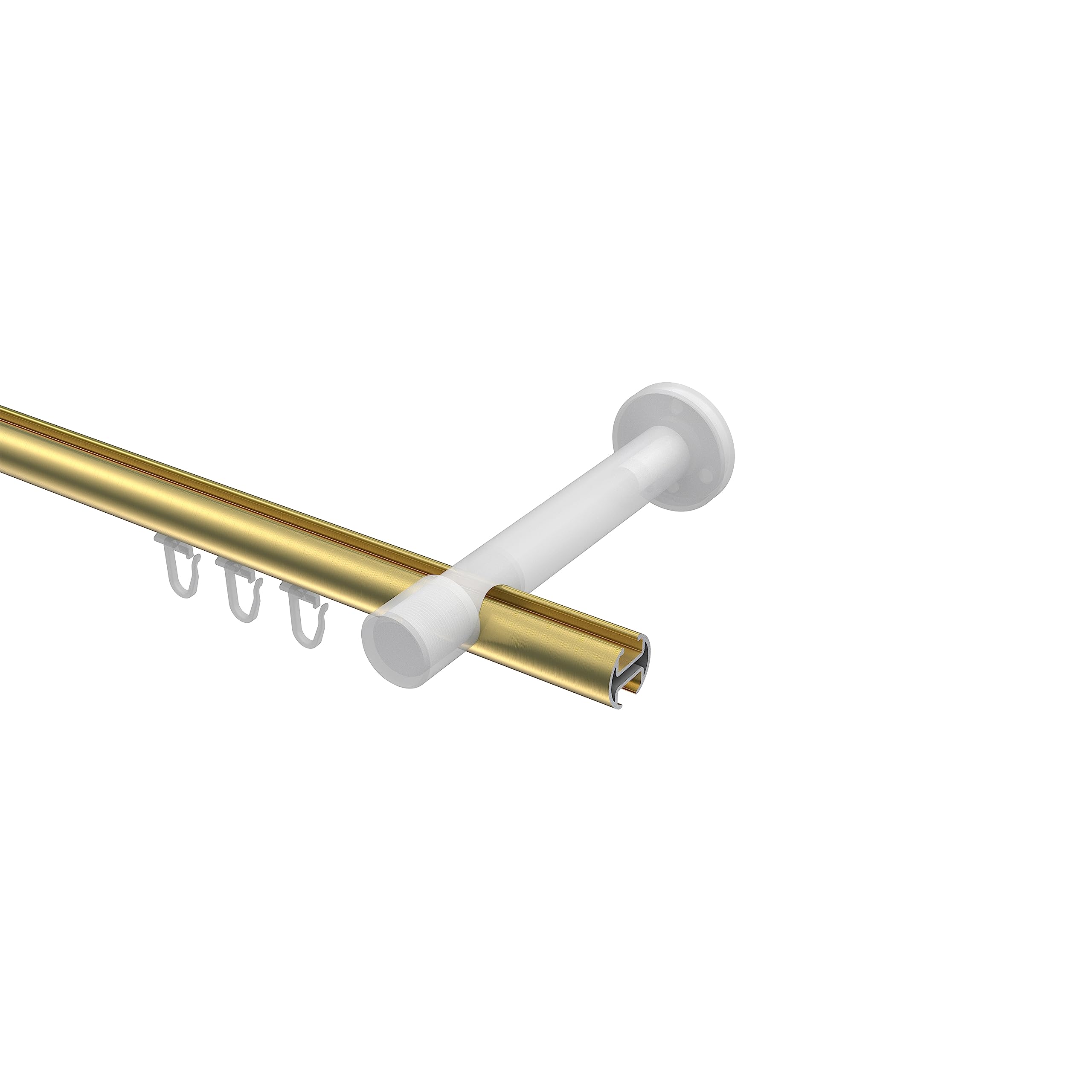 INTERDECO Innenlauf-Gardinenstange 20 mm, moderne Innenlaufstange aus Metall, Messing-Optik, zur Wandmontage, Typ 10213625, 220 cm