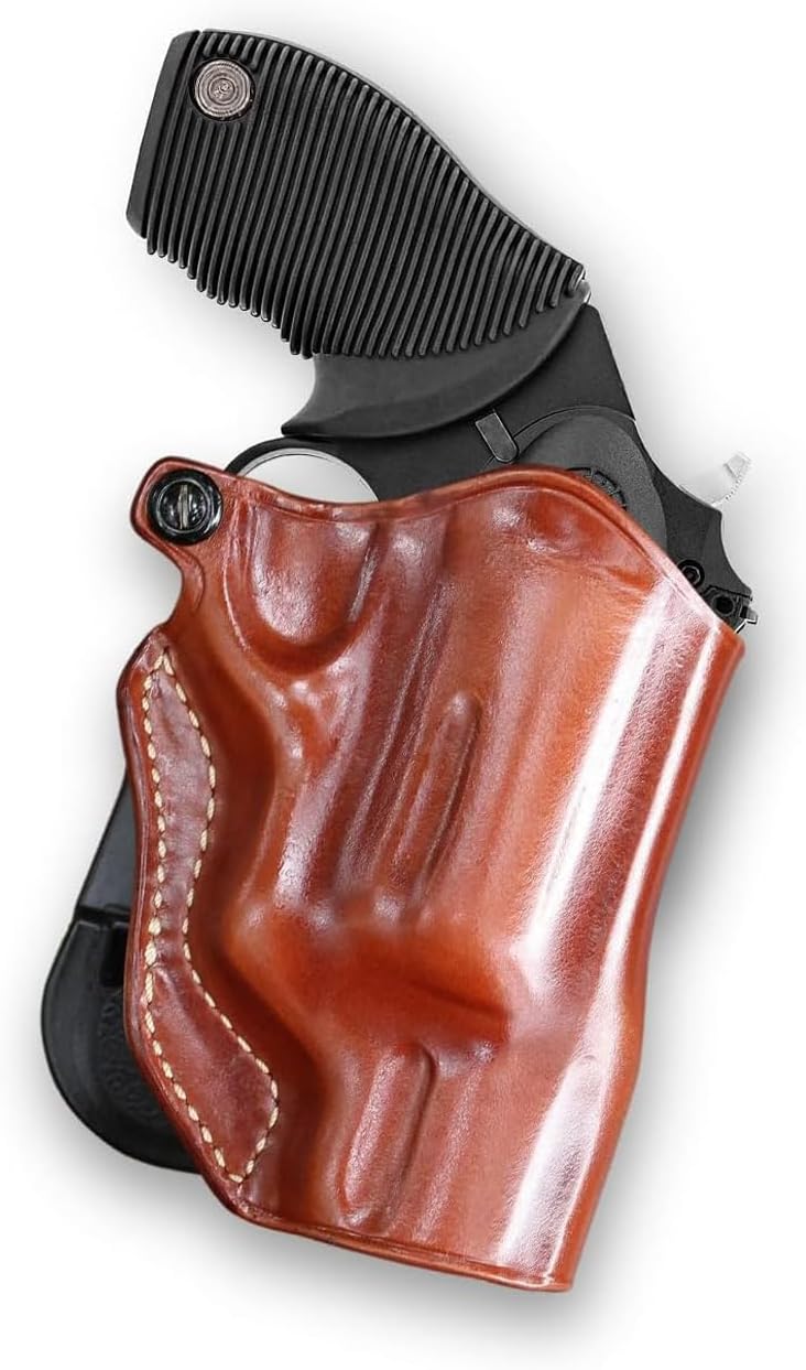 Masc Premium Leather OWB Paddle Holster Open Top Fits Judge (2-1/2" cyl) .410GA/45LC Polymer 2-inch, RH Draw, Brown #1164#