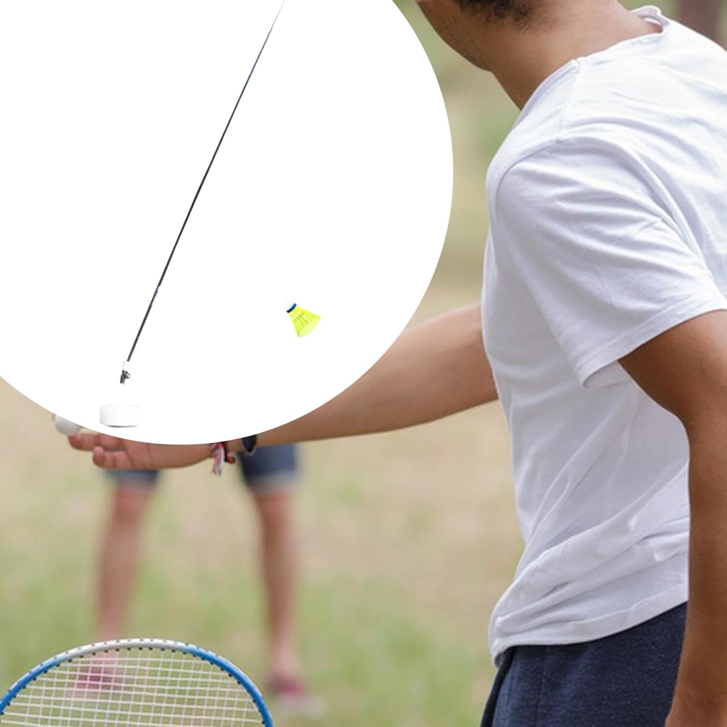 Badminton Trainer Self Practice Tool with Adjustable Height (64cm-3.9m/25in-12.8ft) for Solo Training & Kids