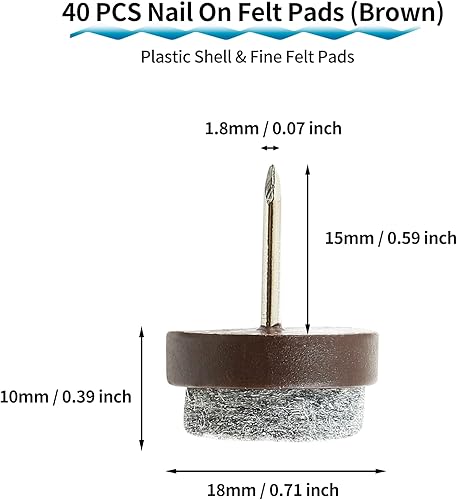 Miniatura 4 de 40 almohadillas de fieltro para uñas para patas de silla, protectores de pies de silla, deslizadores de muebles de 0.71 pulgadas, deslizadores de