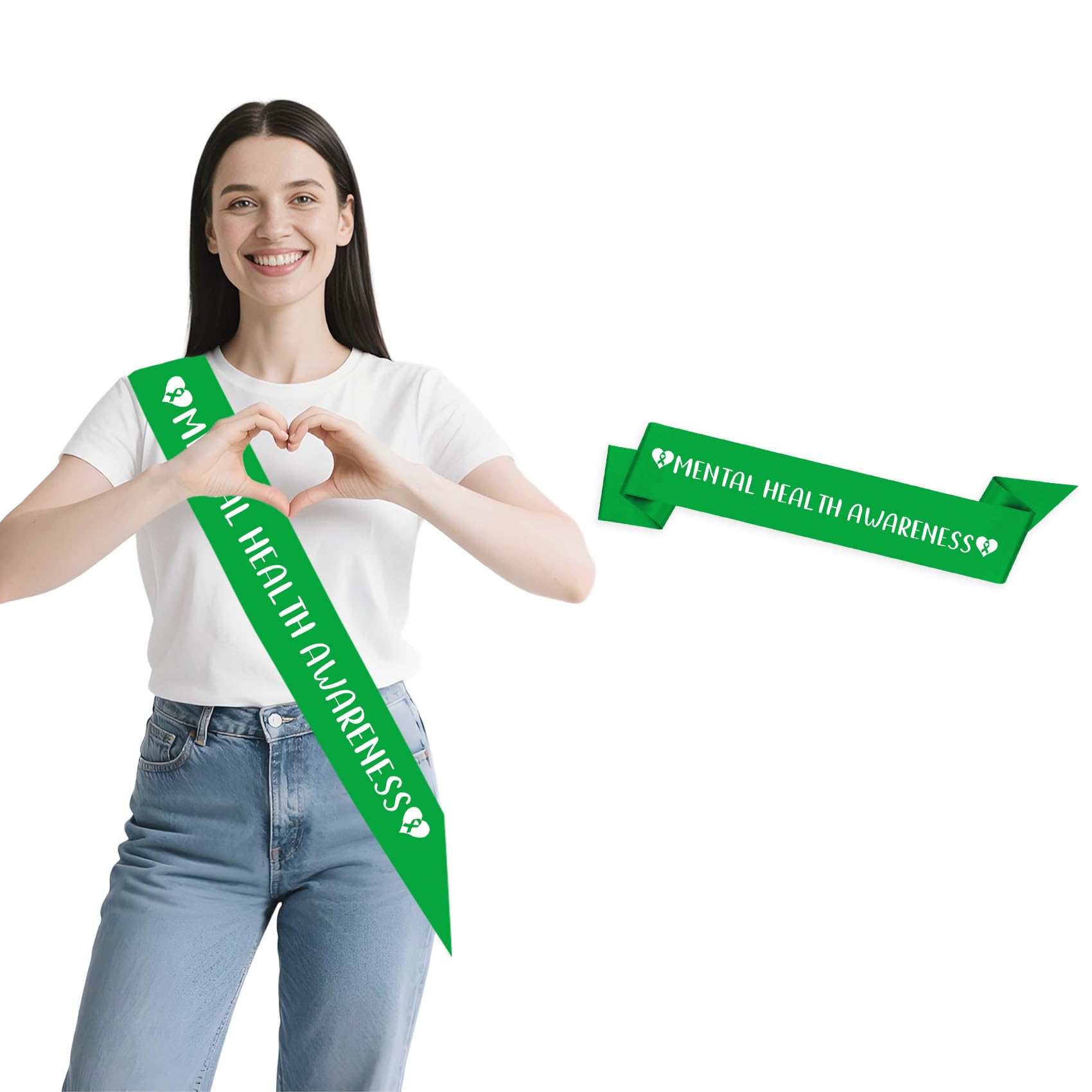 Mental Health Awareness Sash Green Ribbon Sashes For Women Men Mental Health Accessories Sash For School Events Campaigns Green Ribbon Awareness Sashes For Public Activity Support Groups — image 1