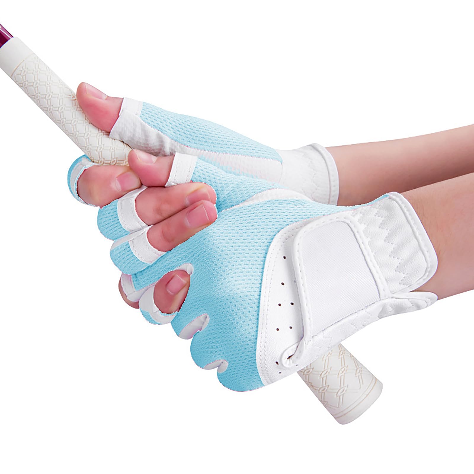 OhMill Fingerless Golf Gloves for Women Pair Left and Right Hand with Non Slip Palm,Blue Golf Gloves,1 Pair,M