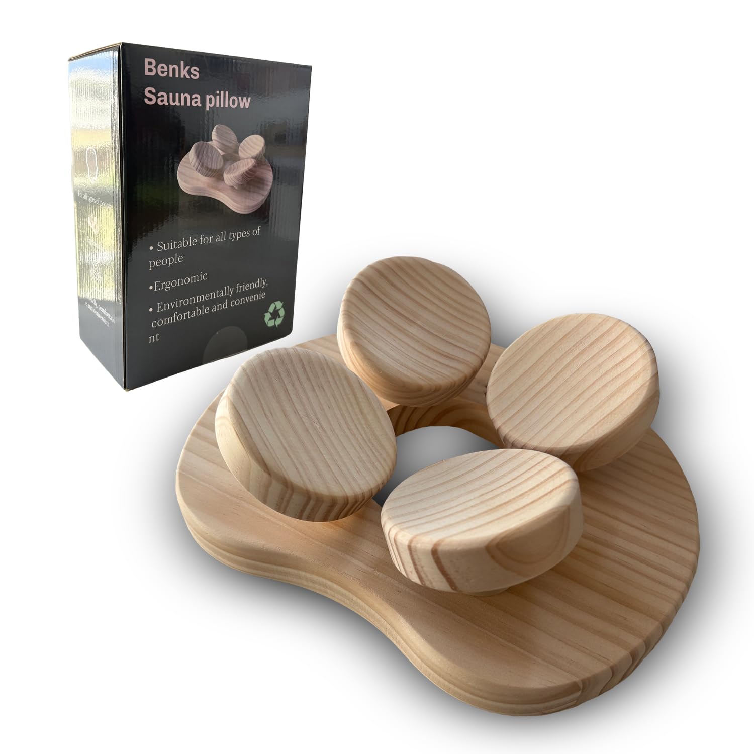 Benks Wooden Sauna Headrest with rotatable disc, Sauna Pillow?Sauna Accessory for Stiff Neck, Shoulder Pain, Head Health and Relaxation