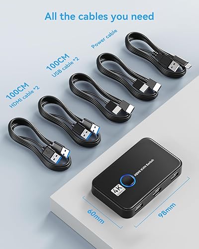 Miniatura 8 de Conmutador KVM HDMI para 2 computadoras que comparten un monitor HD, teclado y mouse - Compatible con 4K 60Hz, 2 cables HDMI, 2 cables USB, 1 cable