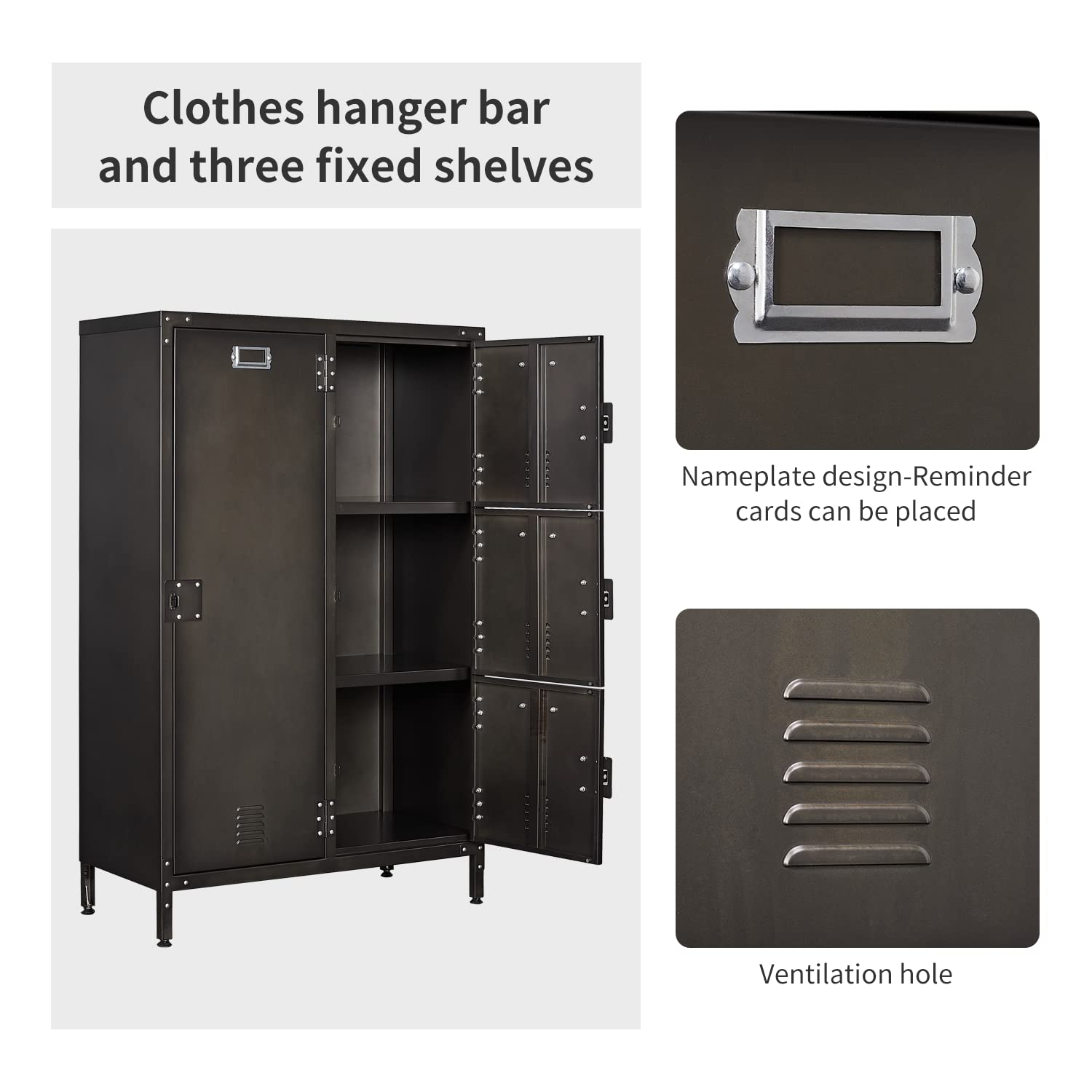 BYNSOE Metal Locker Storage 55.11” Employees Locker Wardrobe