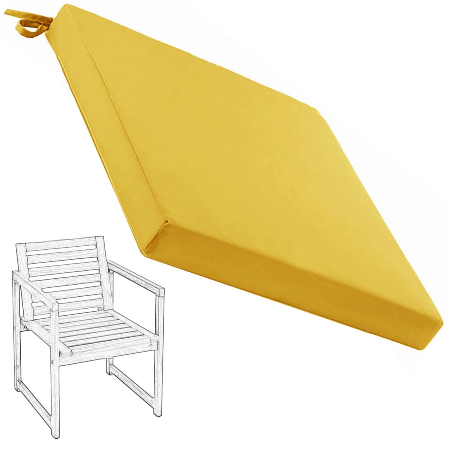 Hoowarm Waterdichte stoelkussens met banden, 40x40, 47x41, 50x50, 60x60 cm vierkante zitkussens buiten, voor eetkamer, kantoor, terras en tuinmeubilair, afneembaar(Yellow,55x55x5cm)