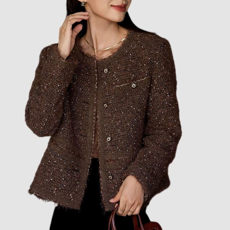 Veste en laine tweed femme col rond veste affaires automne hiver