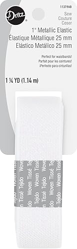 Dritz 1" Metallic Elastic, 1-1/4 Yard Length, White Élastique, Blanc métallique