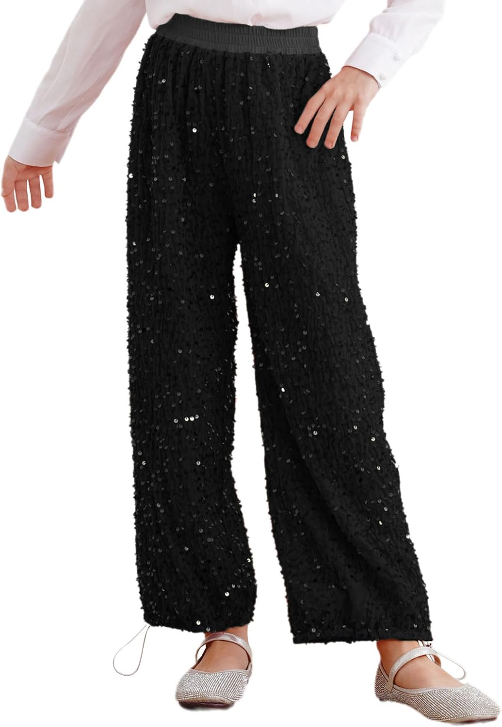 TiaoBug Kids Girls Sequin Velvet Christmas Party Pants Disco Jazz Latin Dance Trousers Stage Performance Bottoms
