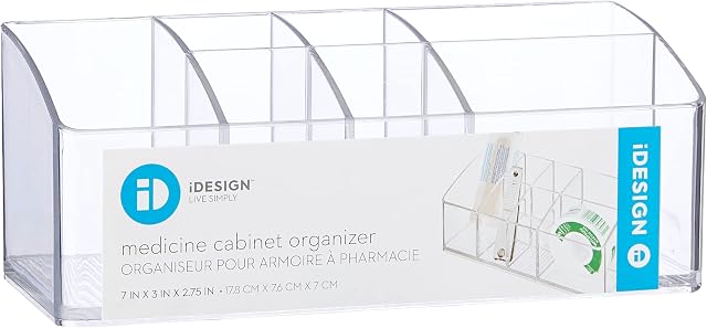 iDesign 42640EU Medicine Storage Box for Bathroom and Medicine Cabinet, Small Plastic Bathroom Storage with 7 Compartments, Practical Make Up Organiser for Bathroom Accessories, Clear